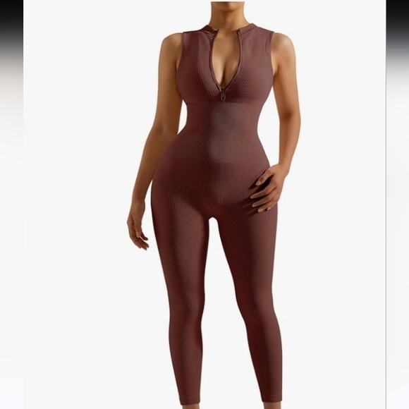 Brown Sleeveless Jumpsuit Xl Fits Smaller Than Tag. Stretch Bodysuit - Picture 6 of 17